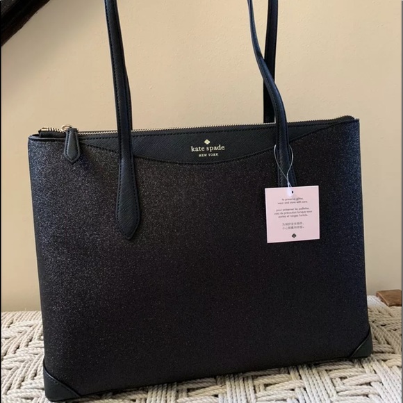 Kate Spade New York Shimmy Glitter Tote Shoulder Bag Black large Handbag NWT - Picture 5 of 9